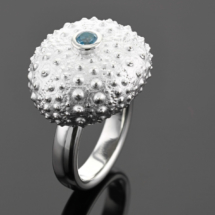 Silver and blue topas sea urchin ring Mauritius