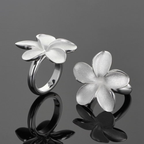 Statement frangipani rings made in Mauritius zea design