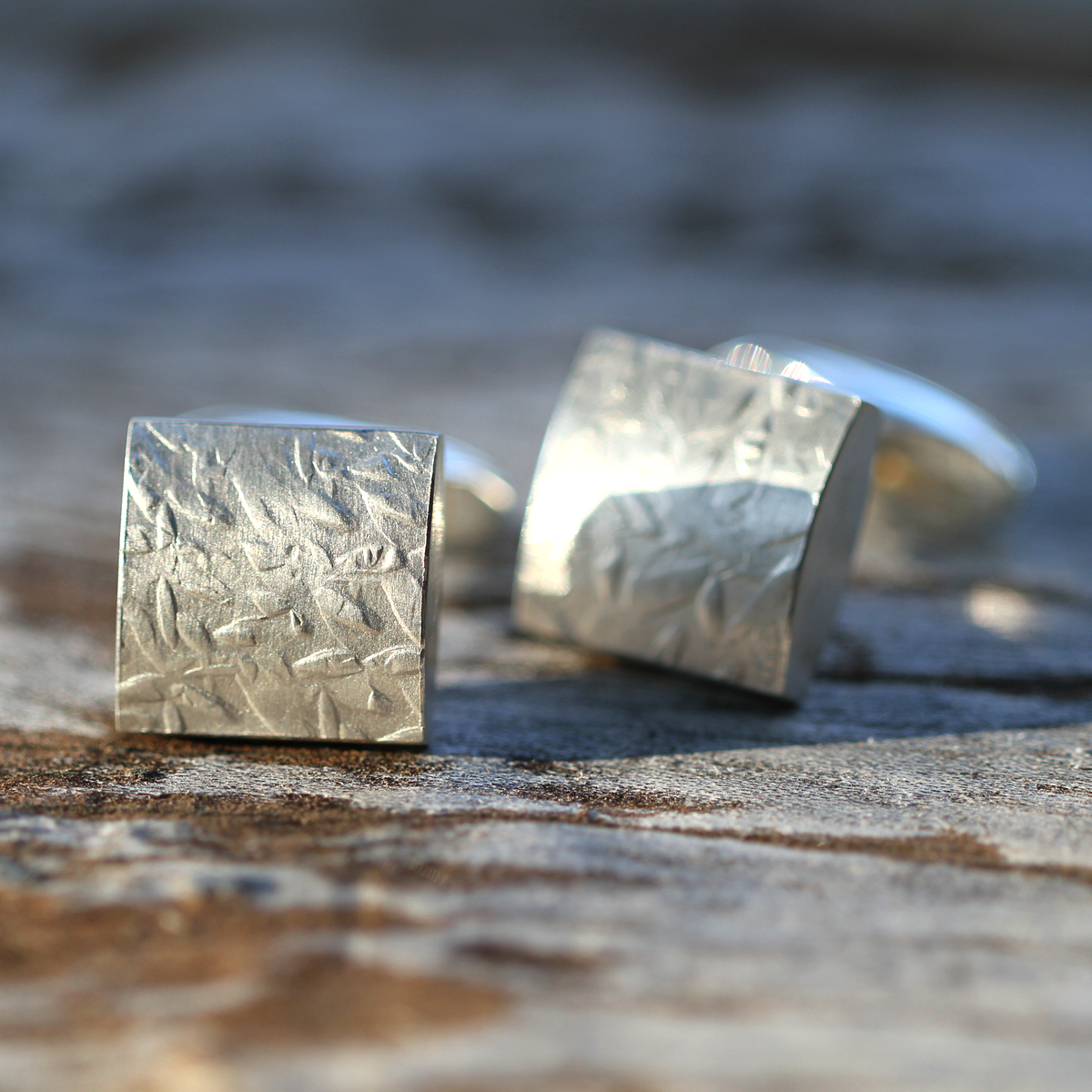 Textured silver cufflinks for men