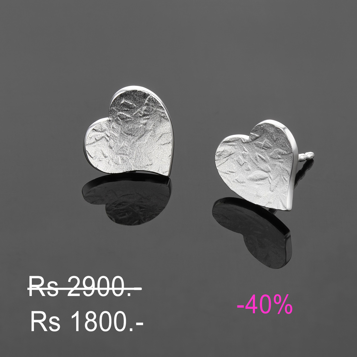 Textured heart earrings in silver