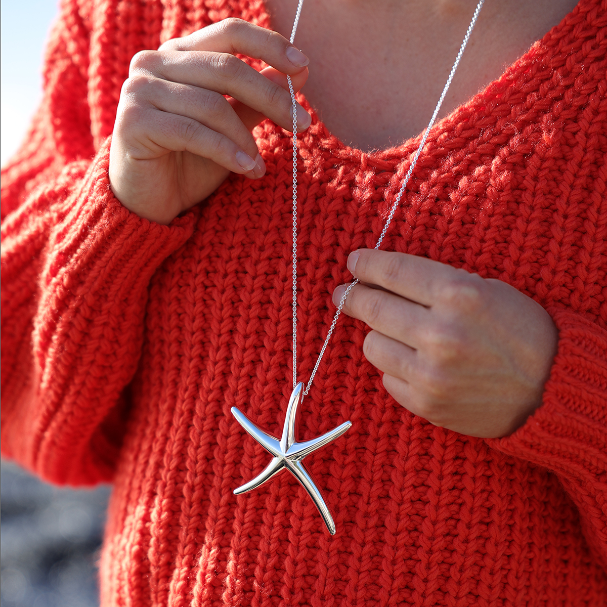 Large seastar pendant in polished sterling silver