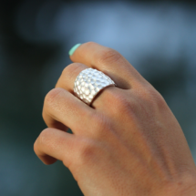 Bold rock textured ring in sterling silver