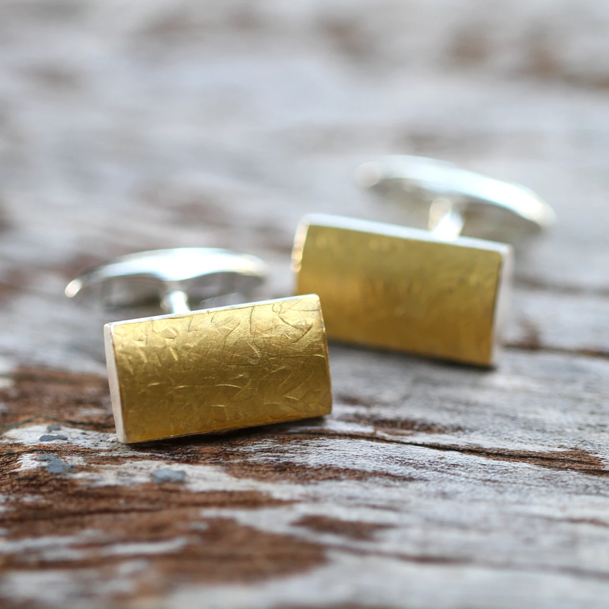 Rectangular shaped silver and gold cufflinks