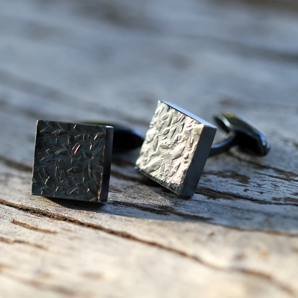 Oxidised silver cufflinks with texture