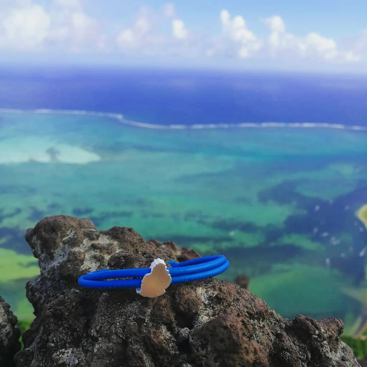 Silver Mauritius map bracelet on Le Morne mountain