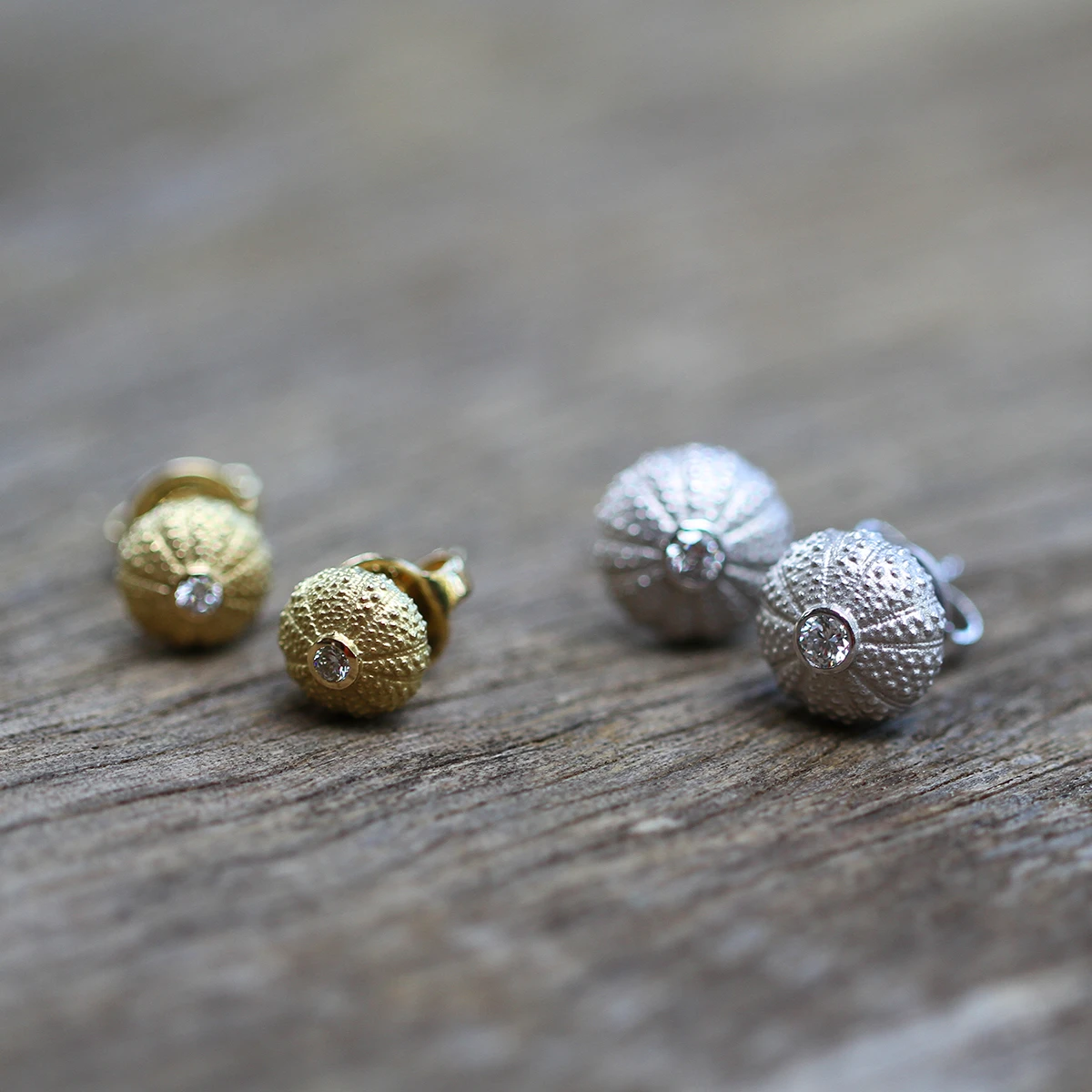 Sea urchin earrings in white and rose gold