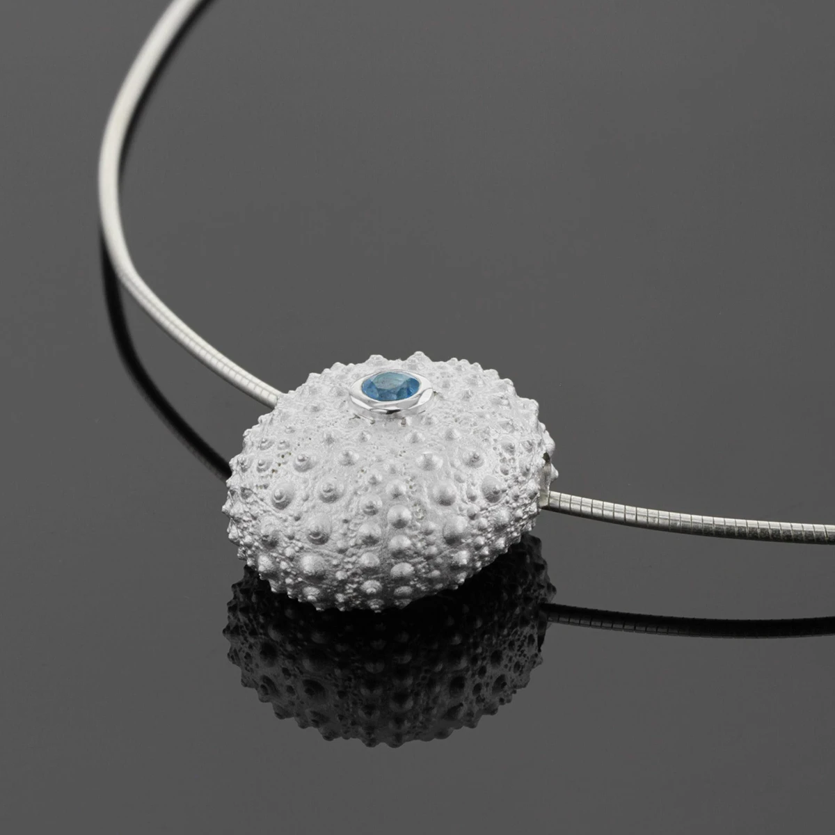 Silver and Blue Topas sea urchin pendant