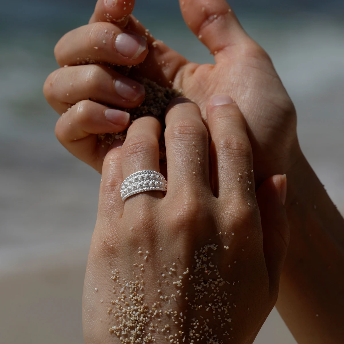 Fine and delicate silver ring with a sea urchin texture