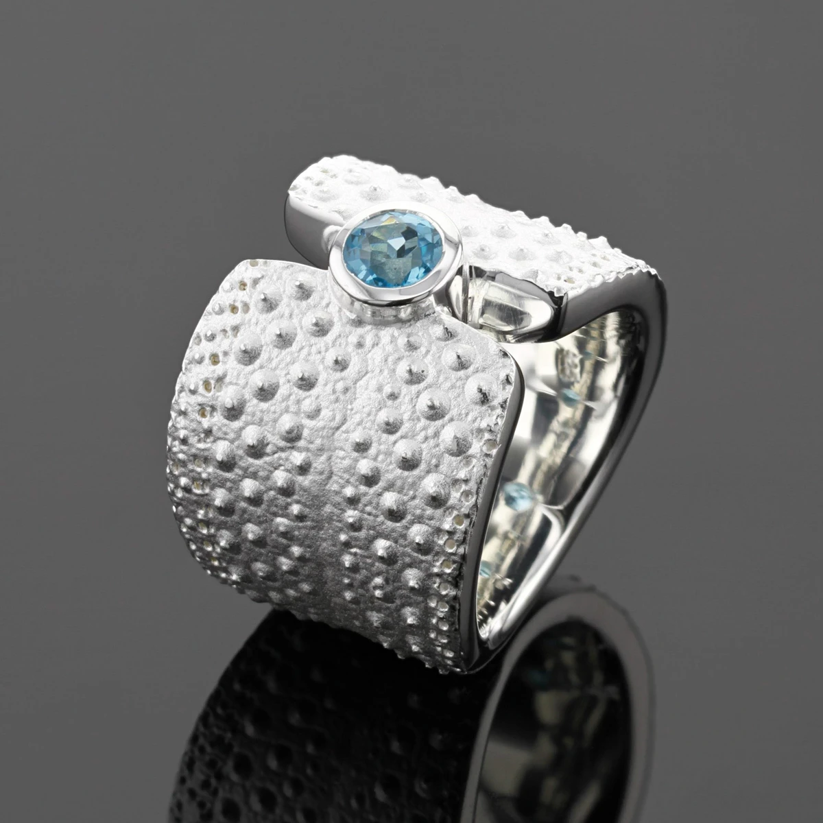 Large sea urchin ring with a Blue Topas stone