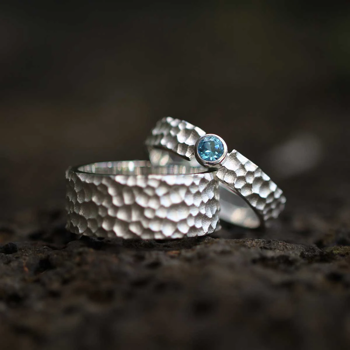 Lava textured couple rings in silver