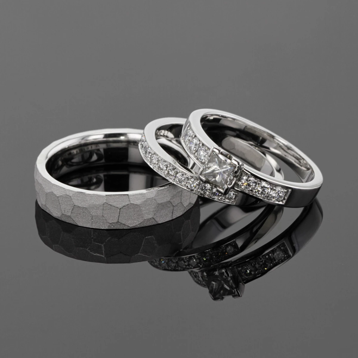 White gold engagement and wedding rings