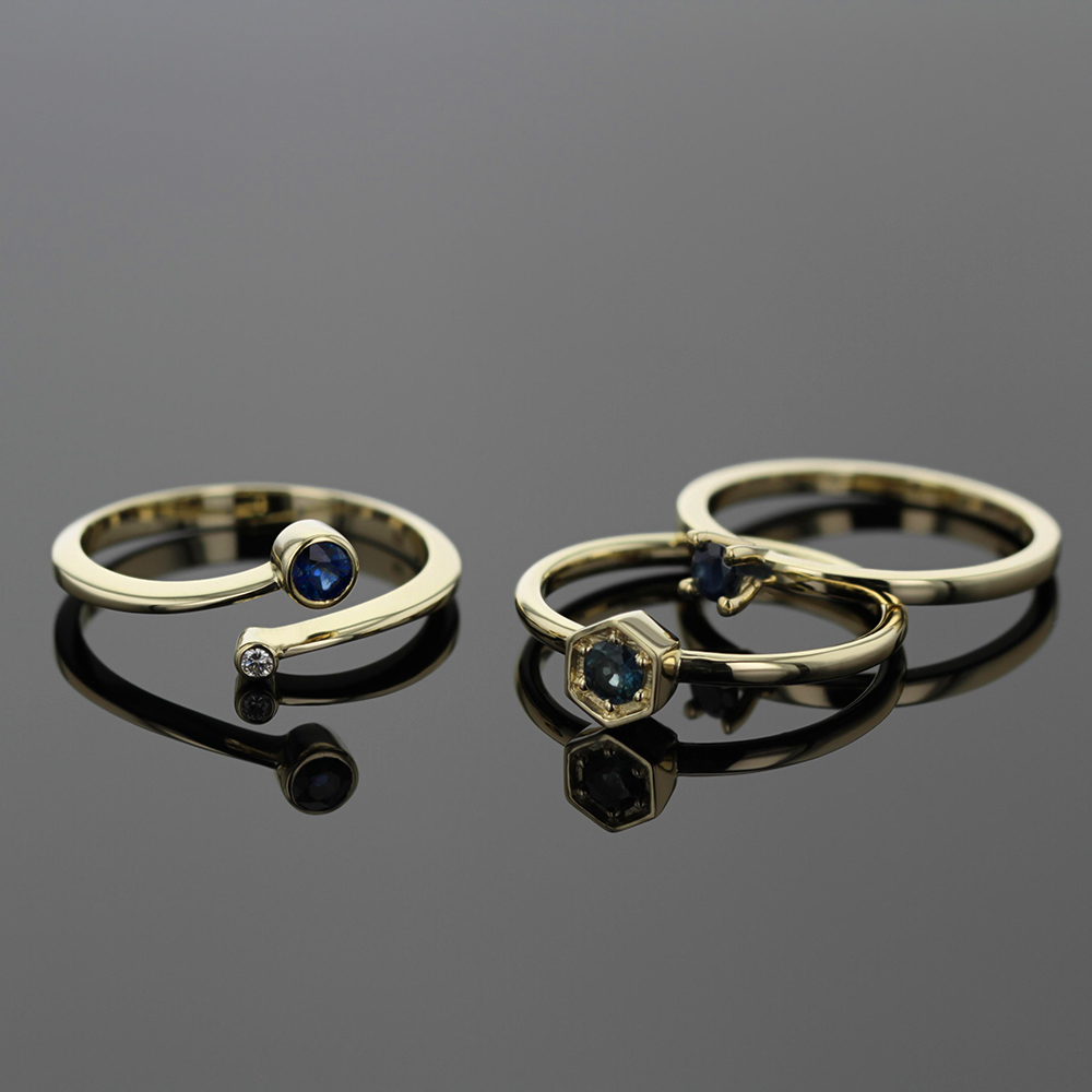 9ct yellow gold and Sapphire rings