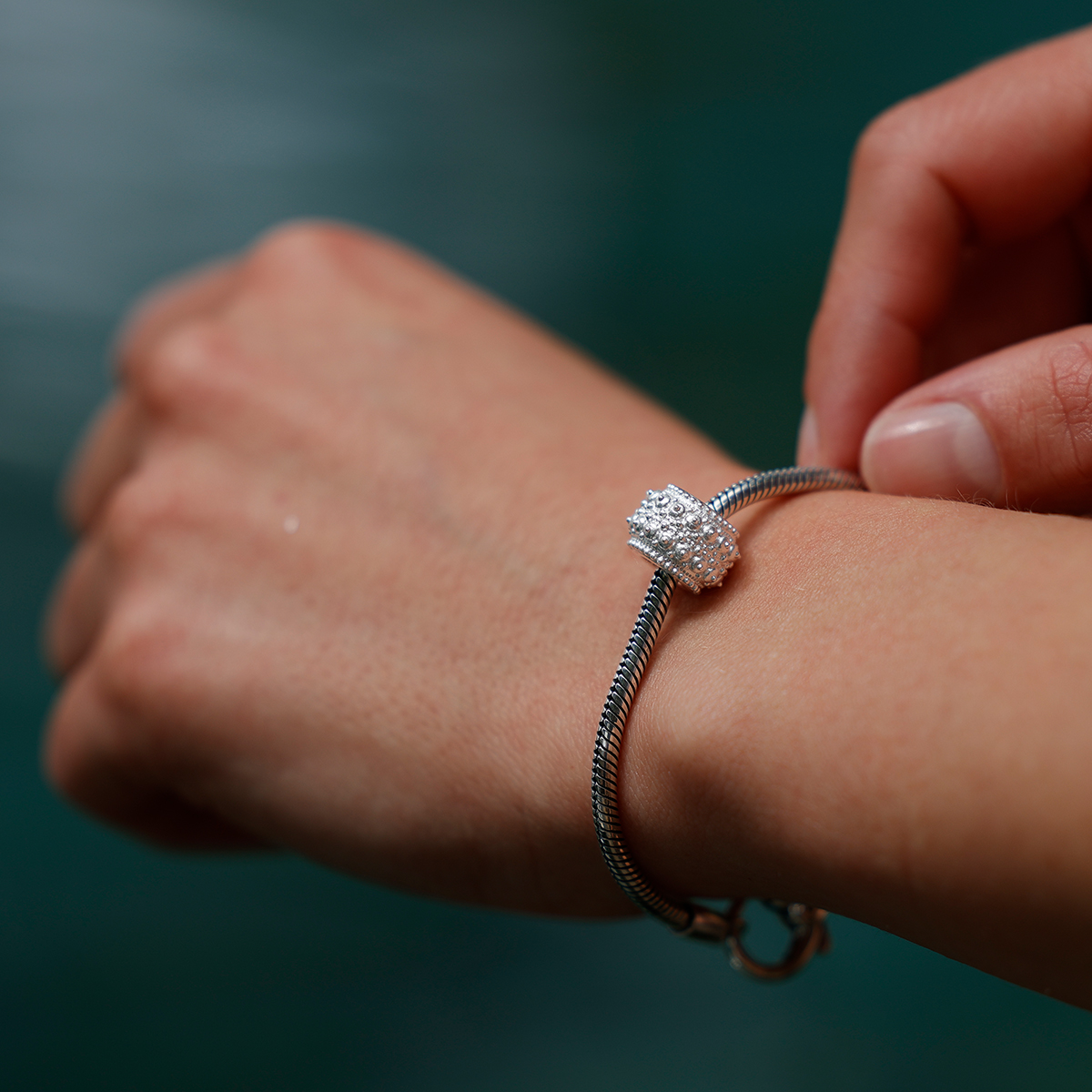 Silver sea urchin bead