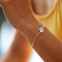 Silver Frangipani bracelet with precious stone