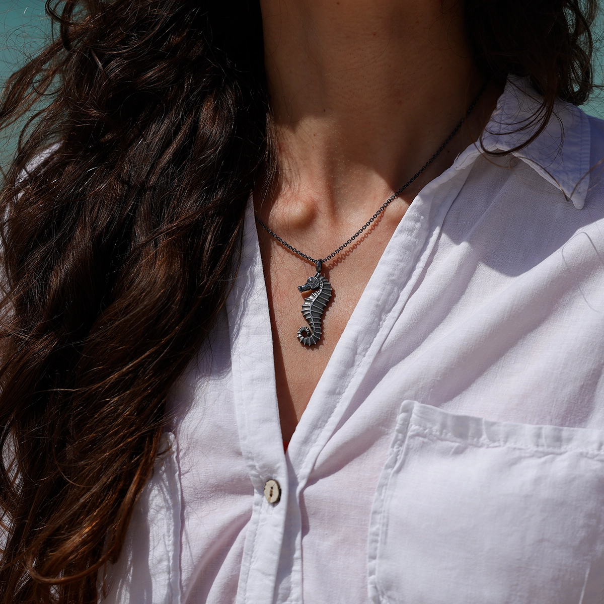 Seahorse pendant in oxidised silver