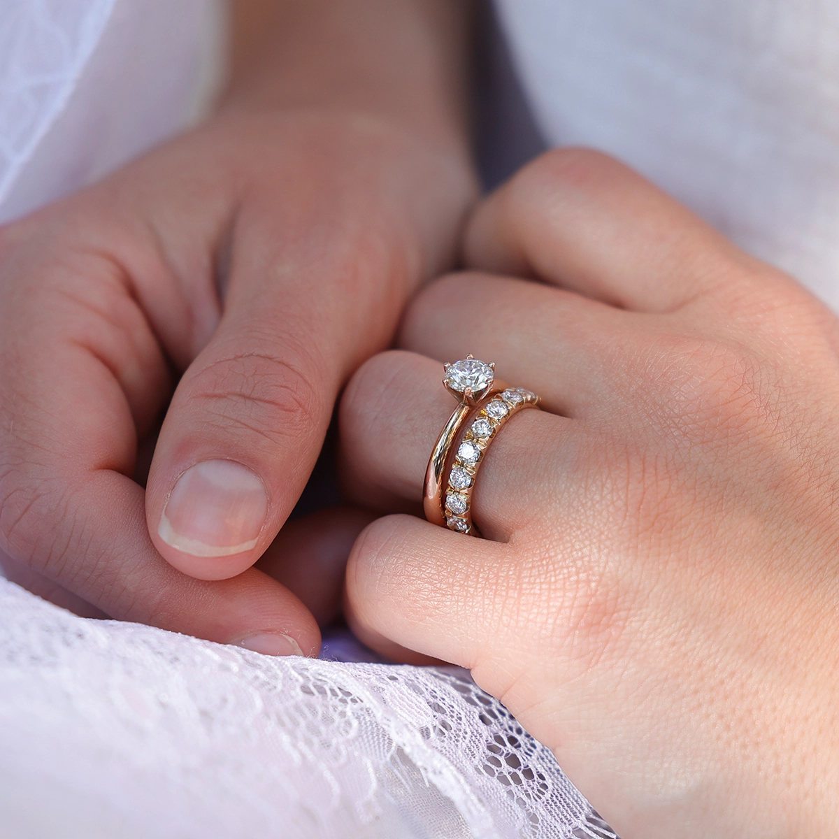 Diamond engagement and wedding ring duo