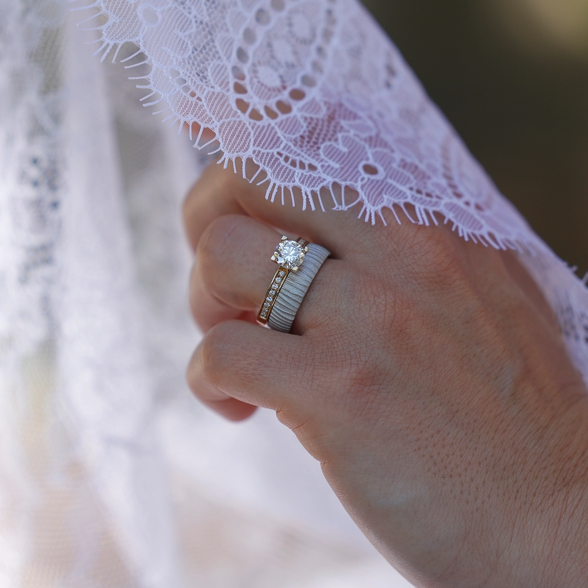 Gold engagement and wedding ring